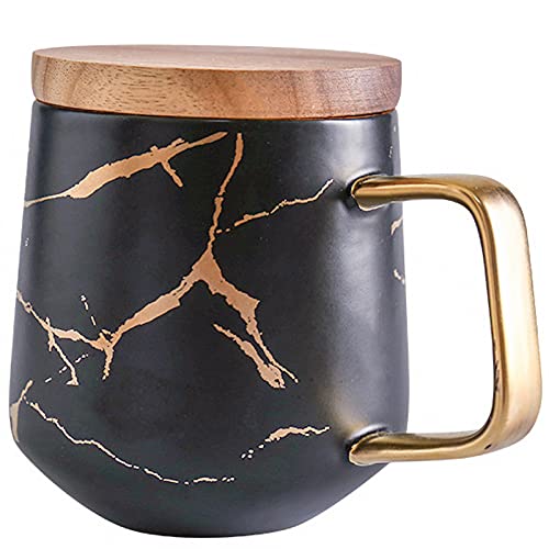 Amazon.com | LUCCK Ceramic Coffee Mug with Wooden Lid 14.5 OZ Tea